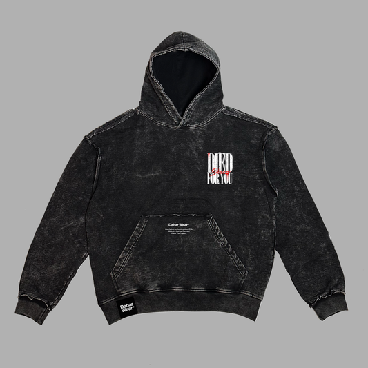 New Hoodie acid wash Oversize costuras a la vista negro DIED FOR YOU