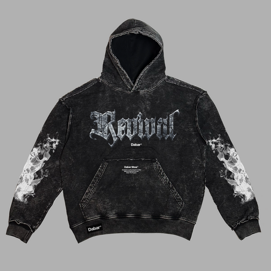 New Hoodie acid wash Oversize costuras a la vista negro REVIVAL