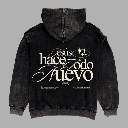Hoodie Relaxed Stonewash Distressed TODO NUEVO (Unisex)