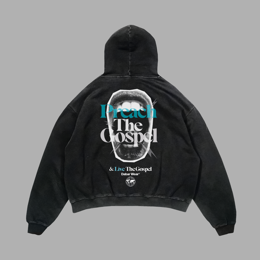 Hoodie acid wash Relaxed fit negro PREACH THE GOSPEL