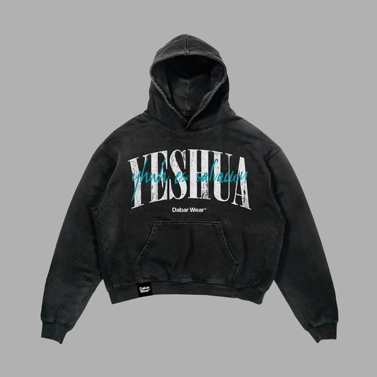 Hoodie Relaxed acid wash negro YESHUA