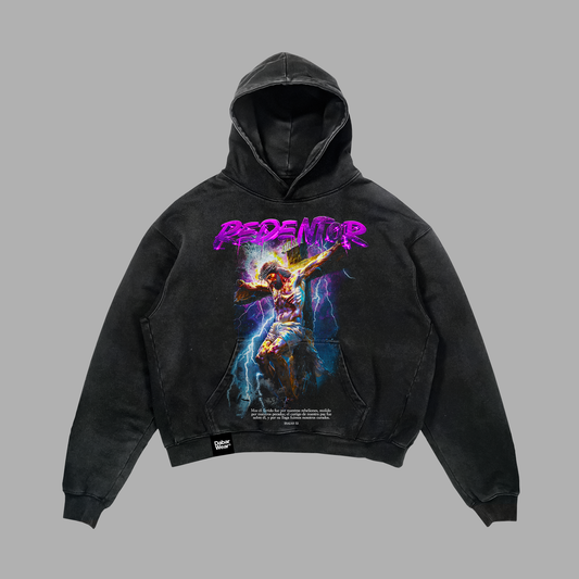 Hoodie Relaxed acid wash negro REDENTOR