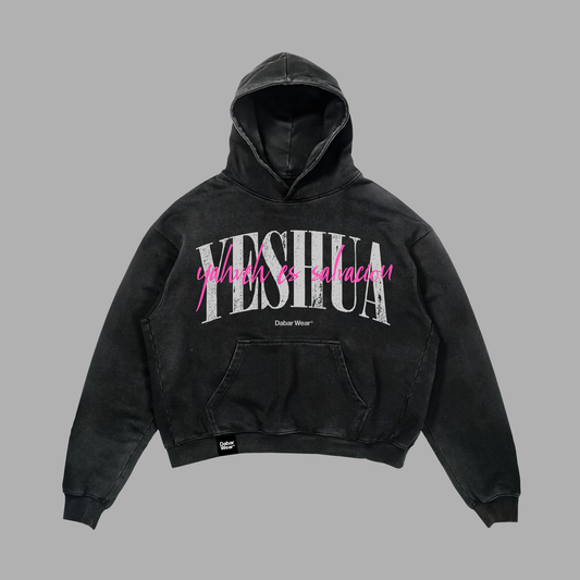 Hoodie Relaxed acid wash negro YESHUA