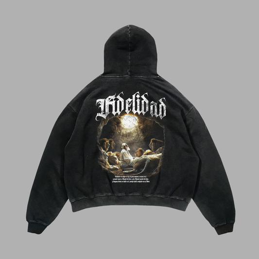 Hoodie acid wash Relaxed fit negro FIDELIDAD