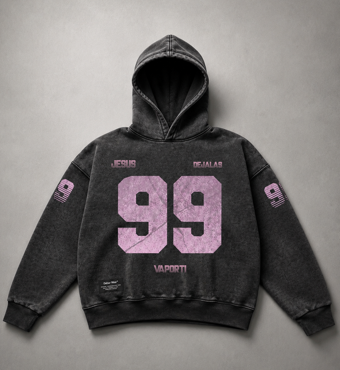Hoodie Pocketless Stonewash Black HEAVYWEIGHT "99" (Fit Oversize)
