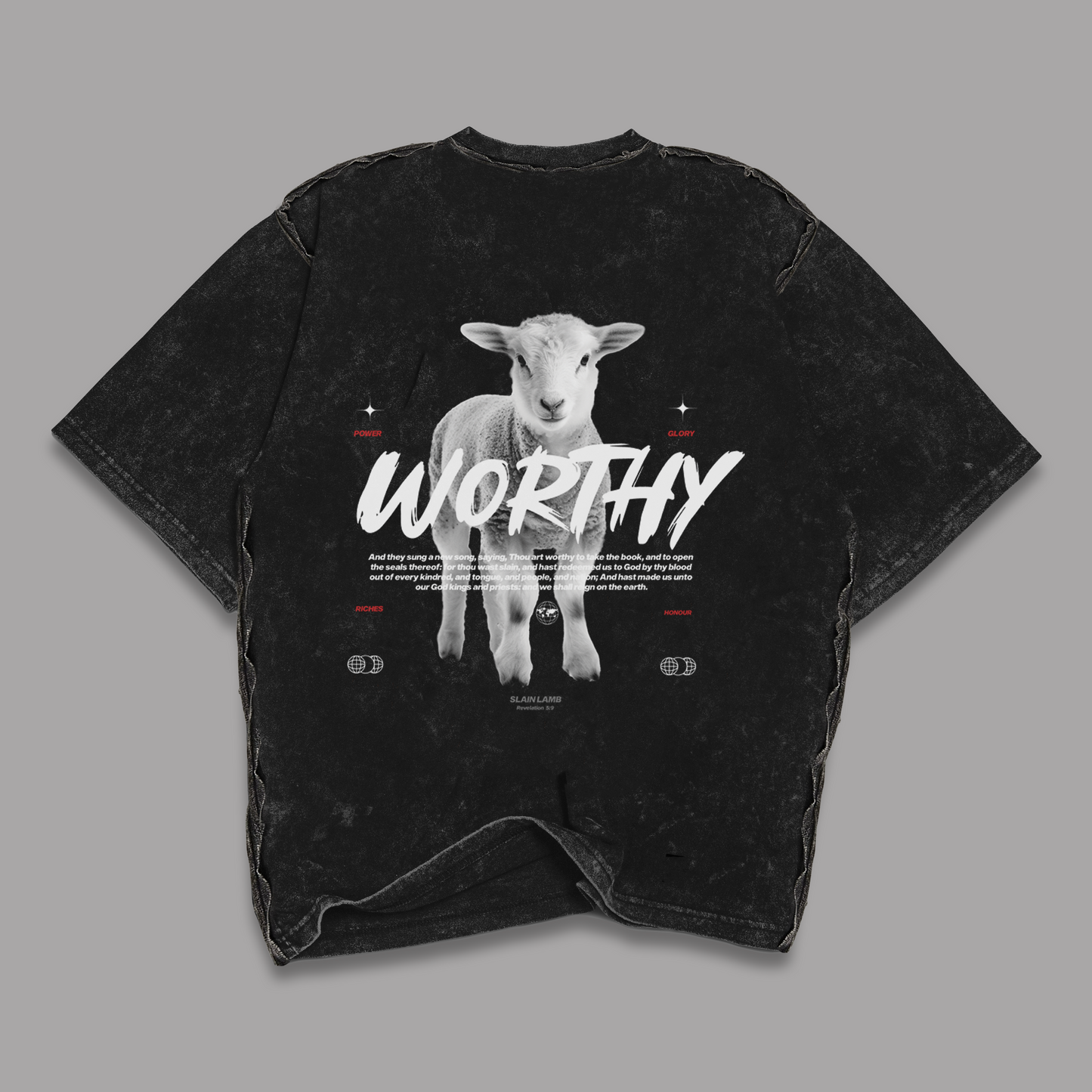 Tshirt Stonewash Distressed "WORTHY" (Fit Relaxed)