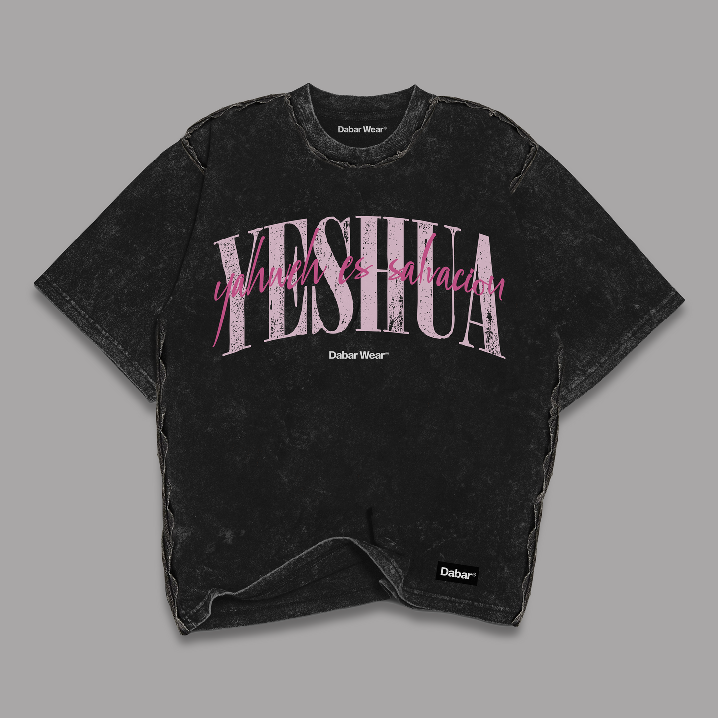 Tshirt Stonewash Distressed "YESHUA" PINK (Fit Relaxed)