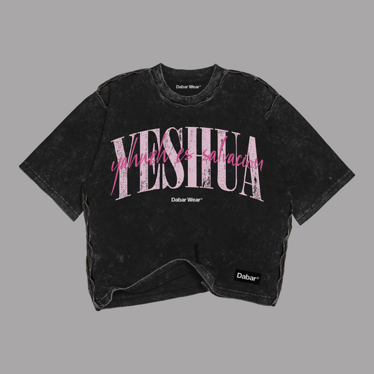 Tshirt Mujer Stonewash Distressed "YESHUA" PINK (Fit Boxy)