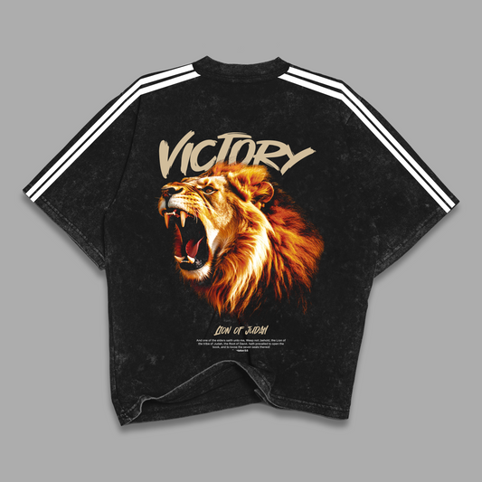 Tshirt acid wash LINES Relaxed Black VICTORY