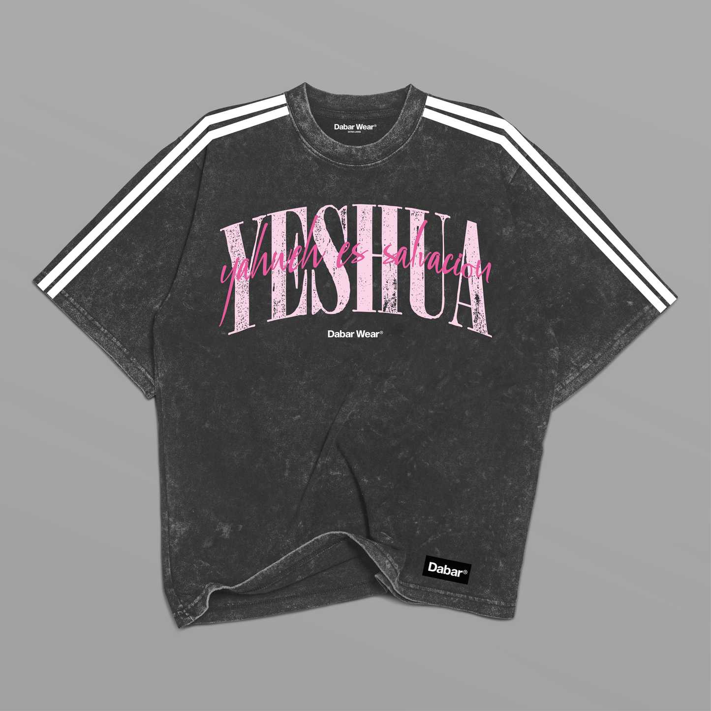 Tshirt Stonewash Lines grey PINK "YESHUA" (Fit Relaxed)
