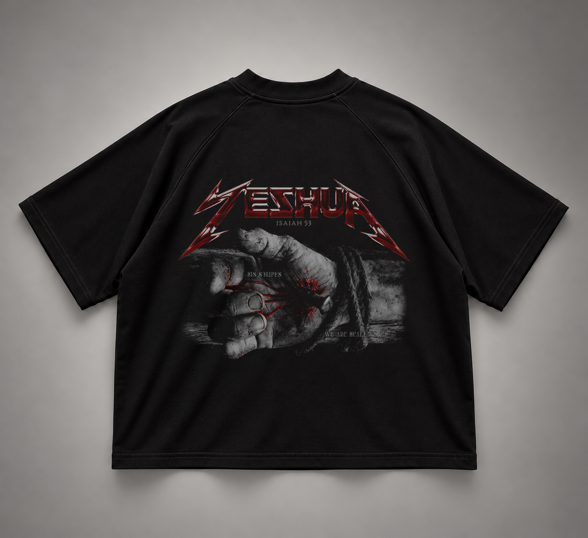 Tshirt Unisex Raglan Boxy Black "ISAIAS 53" (Fit boxy)