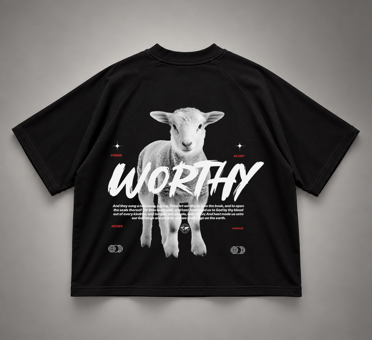 Tshirt Unisex Raglan Boxy Black "WORTHY" (Fit boxy)
