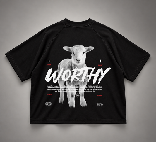 Tshirt Unisex Raglan Boxy Black "WORTHY" (Fit boxy)