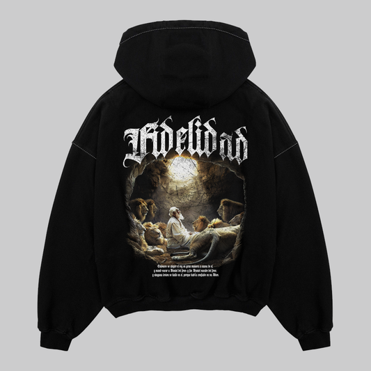 Hoodie Boxy Zip up negro FIDELIDAD
