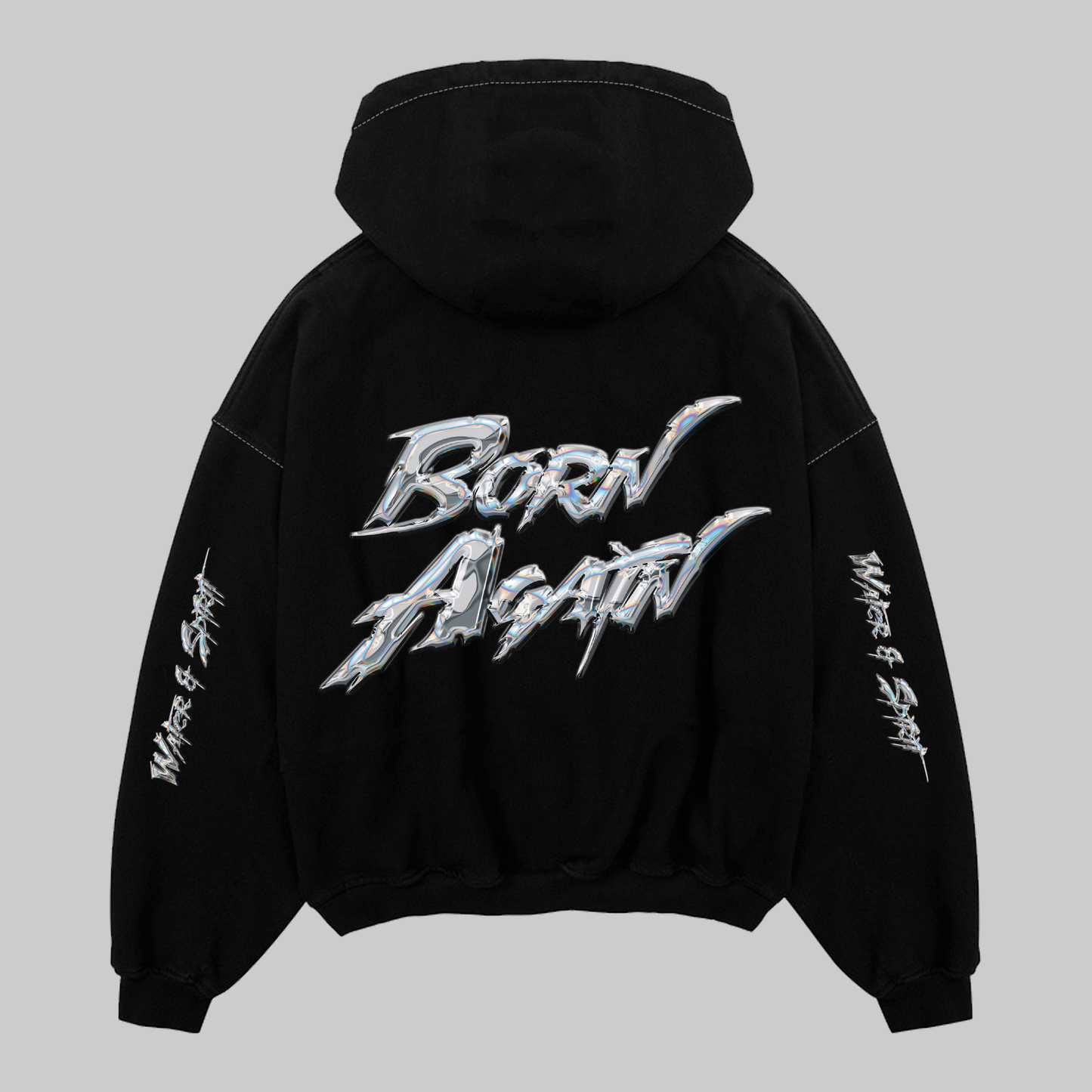 Hoodie Boxy Zip up negro BORN AGAIN