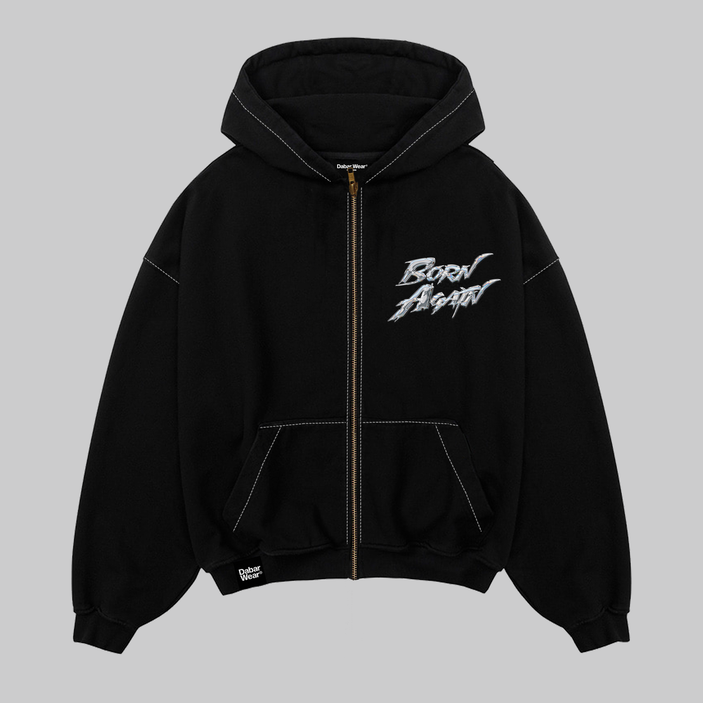 Hoodie Boxy Zip up negro BORN AGAIN