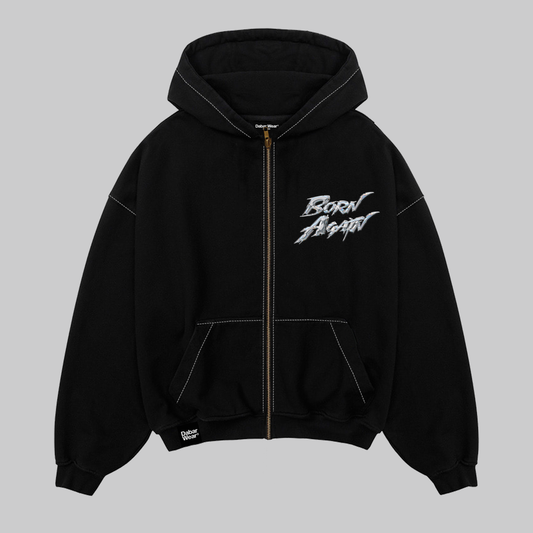 Hoodie Boxy Zip up negro BORN AGAIN