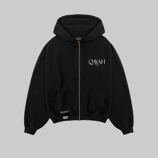 Hoodie Boxy Zip QAVAH Black